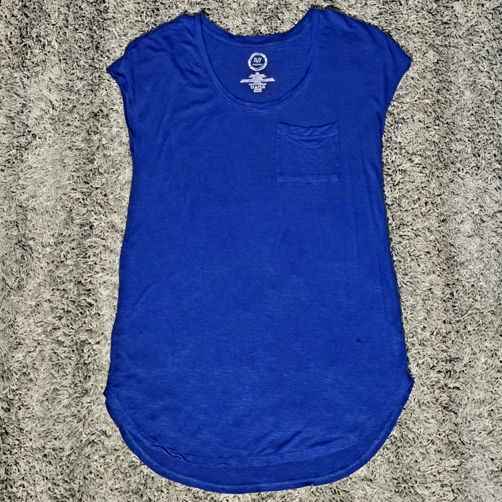 Maurices 24/7 Royal Blue Pocket Short Sleeve Tunic Tee Shirt Women's Size xs